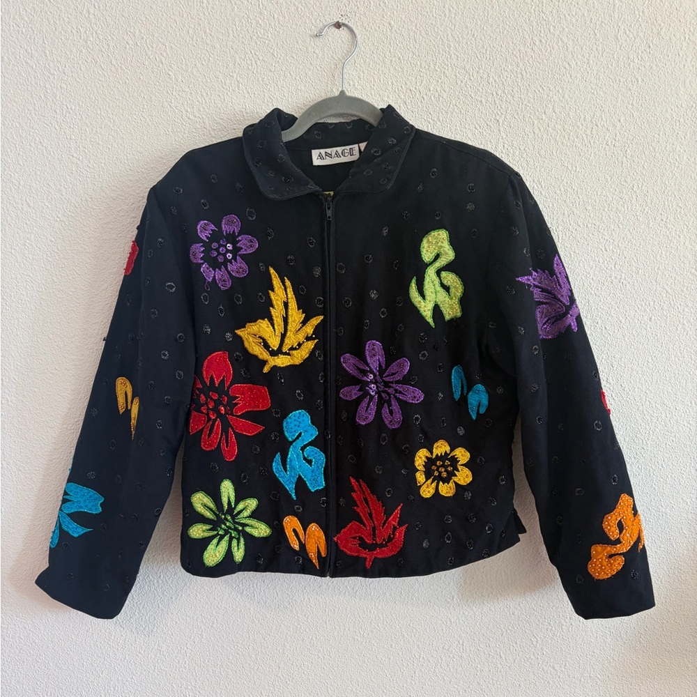 Anage cotton zip up embroidered jacket size xl